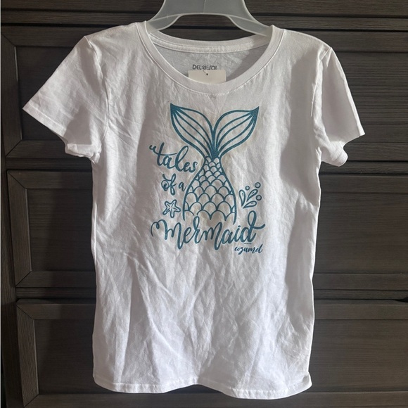 Del Sol Other - White and Blue Short Sleeve Tee with Mermaid Design
